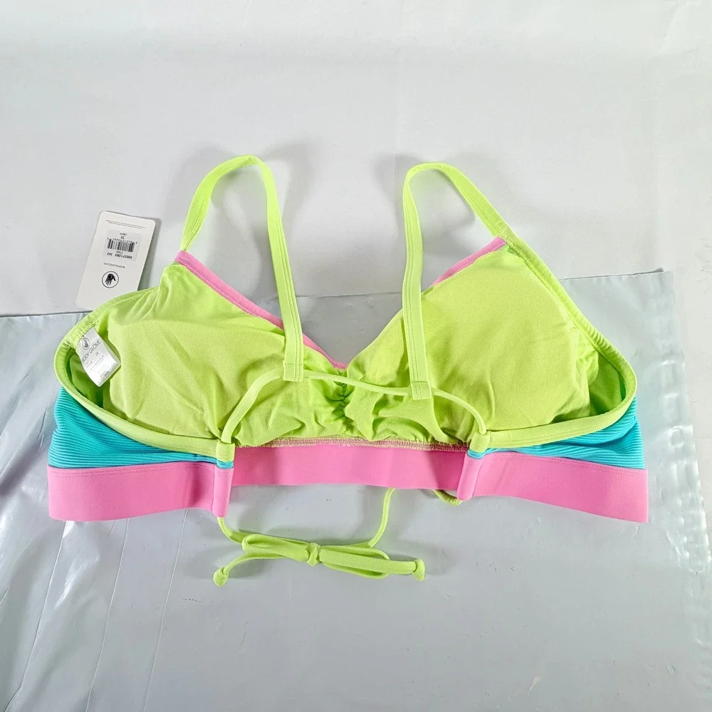 Body Glove Drew Ribbed Fixed Triangle Swim Bikini Top Cyan Blue Pink 3X‎ New